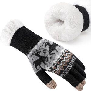 Women's C-Black Thermal Soft Elastic Lining Cuff Winter Cold Weather Gloves